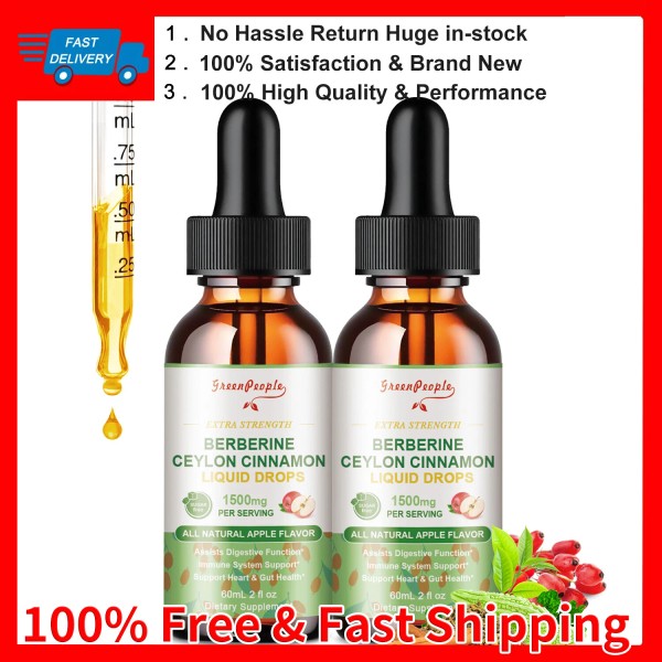 GreenPeople 2 Pack Berberine Ceylon Cinnamon Liquid Drops 1500mg PER