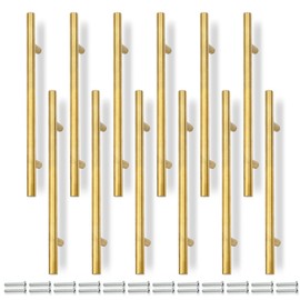 Bwintech 12 Pcs 250MM (160MM Hole Center) Gold Cabinet Pull Handles Kitchen T Bar Handles, Stainless Steel, Ideal for Cabinet, Drawer, Cupboard
