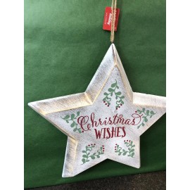 Maker's Holiday 16" Star Shaped "Christmas Wishes" Holiday Wood Sign Winter Wall Decor NEW w Tag