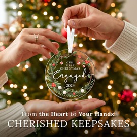 Engagement Ornament 2024 - First Christmas Engaged Ornament 2024, Engagement Gifts for Couples, Newly Engaged, Just Engaged Gifts for Her, Women, 1st Engaged Decor Ideas - Acrylic Ornament