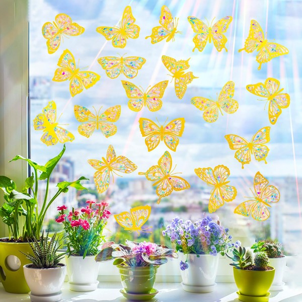 Suplanet Golden Butterfly Window Clings for Glass Windows, Bird Anti