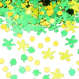 "NAUZE 30g St Patricks Day Confetti, Glitter Shiny Shamrock Leprechaun Disc Assorted Confetti for St Patricks Party, Irish Table Decoration Supplies"