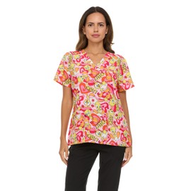 COCO BRANDS Looney Tunes Women's All Over Print, V-Neck Scrub Top with Pockets - Comfortable Work Uniform, Tweety Pink & Red Hearts, XX-Large