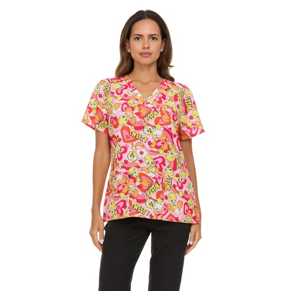 COCO BRANDS Looney Tunes Women's All Over Print, V-Neck Scrub