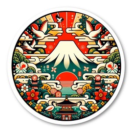 Biijo Mt. Fuji 02 Wave New Year Japanese Style Japanese Style Japan Sticker Waterproof and Heat Resistant Sticker (e, L Size (H x W x W): 5.3 x 5.3 inches (135 x 135 mm)