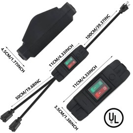 2 Way Extension Cord with On/Off Switch, Fiabtool 3 Prong Extension Cord Splitter, Heavy Duty Plug Splitter, SJTW 18AWG 10A/125V Indoor Use (6.56 Ft, Black)