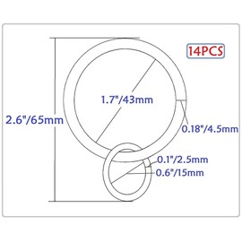 Loop Eyelet Curtain Ring for Drapery 2.0" Ring for Panel Pin Hooks,1.7" Inner Diameter,Fits Up to 1.4" Rod (14Pcs,Black)