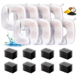 Lemonfilter Cat Water Fountain Filter, 8 Pack Cat Water Dispenser Replacement Filters with Sponges Kit, 3-Stage Filtration Filter for 67 oz, 95 oz, 135 oz Automatic Pet Fountain