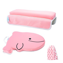 Cuddlix Baby Kneeler and Elbow Rest Pad Set for Baby Bathing Parents, Extra Thick Soft Mat with Organizer Pockets - Painless Kneeling Quick Drying Non-Slip for Newborn, Pastel Pink
