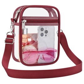 Clear Crossbody Bag Stadium Approved,Transparent Messenger Shoulder Bag for Concert, Beach, Travel &Sporting:_Rosered