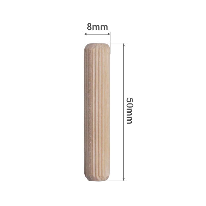 (Pack of 100) Wooden Dowels 8x50mm Solid Birch Wood Groove