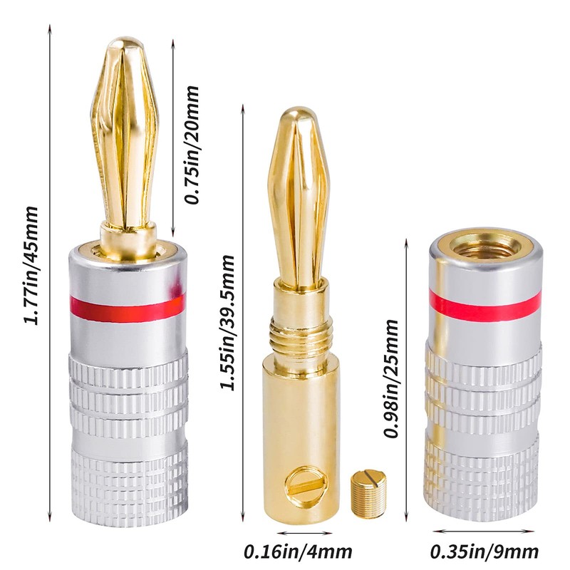 Cleqee 8pcs 24K Gold Plated Banana Plug Speaker Cable Connector