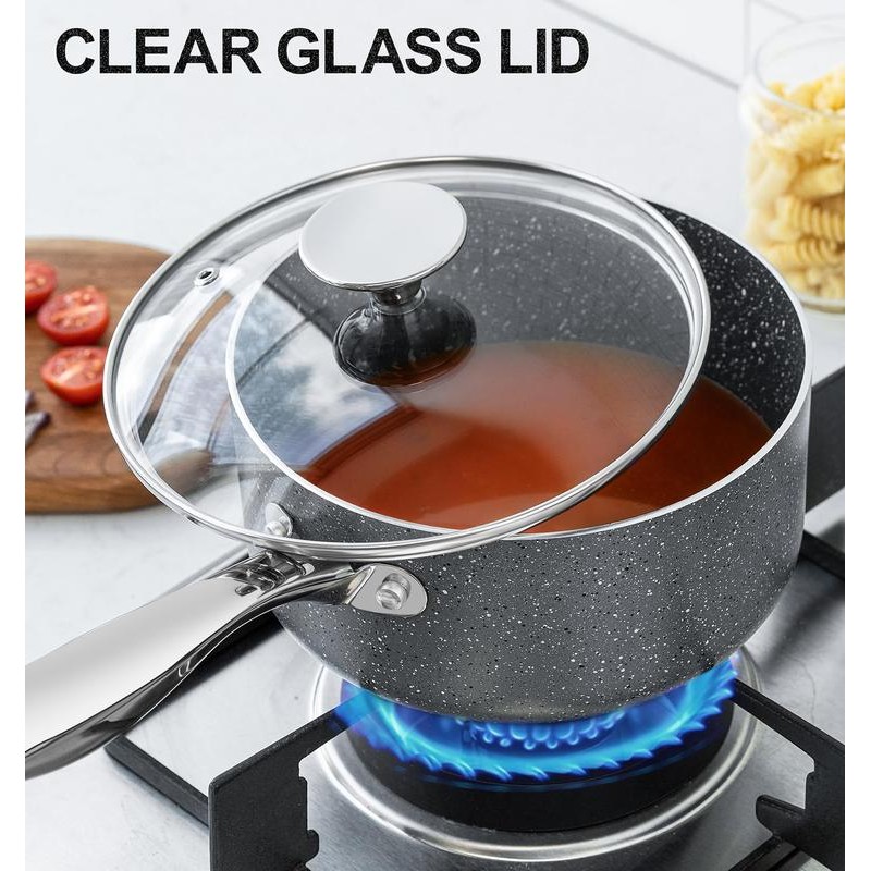 MICHELANGELO Sauce Pan with Glass Lid, Granite Nonstick Sauce Pan