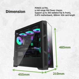 RAIJINTEK PONOS Ultra TG4 E-ATX Mid Tower PC Case, Opening Tempered Glass Side Panel, Pre-Install 4 ARGB Fans, Black (0R20B00225)