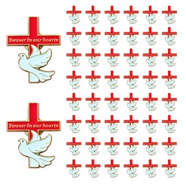 50 Pcs Funeral Cross Pins Forever in Our Hearts Memorial Dove Brooch for Memorial Service Mourning (red)