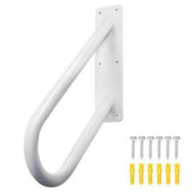 Purife 18 Inch Heavy Duty Metal Outdoor Handrails for Exterior Steps, U-Shaped White Powder Coated Hand Railing for Garage, Porch, Garden, Patio, Deck Steps, Wall Mount Staircase Handrail