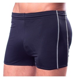 Aquarti Men's Swimming Trunks with Drawstring Elastic Waistband Black/Ecru, Size: 5XL, Black / Ecru