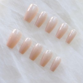 Glossy Ballerina Cat Eye Press-On False Nails, Elegant Design, Matte 24 pcs (Nude, 24 pcs)