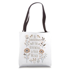 Women Cute Graphic Tee Floral Bible Verse Christian Gift Tote Bag