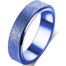 Titanium Stainless Steel Anxiety Ring for Women Men Fidget Spinner Ring Fidget Toys Adults Thumb Ring Size 10 Width 6MM Blue Sand Blasted Finished