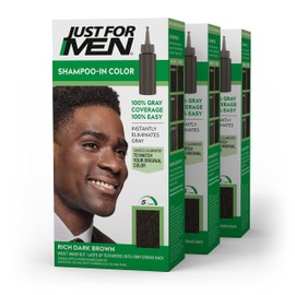 Just For Men Shampoo-In Color (Formerly Original Formula), Mens Hair Color with Keratin and Vitamin E for Stronger Hair - Rich Dark Brown, H-47, Pack of 3