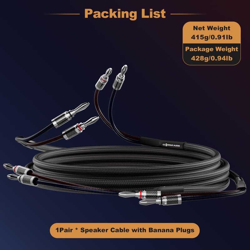 DoukAudio Speaker Cable Banana Plugs: OFC HiFi Stereo Wire with