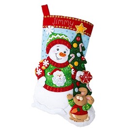 Bucilla Felt Applique 18" Stocking Making Kit, Festive Sweater Snowman, Perfect for DIY Arts and Crafts, 89541E