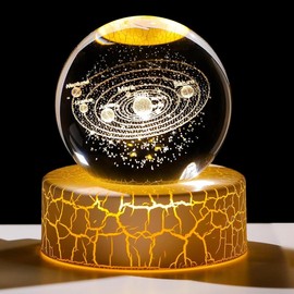 （3.15In）Home Furnishings Birthday gift for Women Girlfriend, 3D Crystal Ball with Light Base for Home Office Decoration 3D Solar System Crystal Ball Night Light Crystal Ball Lamp Crack Base Astronomy Space Creative Decorations Gift - style: Solar system 