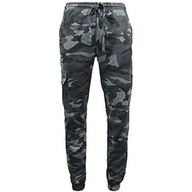 Mens Midnight Camouflage Fleece Tracksuit | Hoodie | Zipper | Joggers (L, Jogging Bottoms)