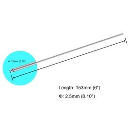 LAVMHAB Barre rotonde in acciaio inox, 2,5 mm x 153 mm, asta rotonda in acciaio inox 304, aste rotonde in metallo, per artigianato fai da te (6 pezzi)