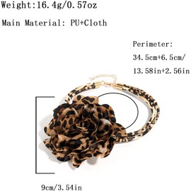 Gargantilla con estampado de leopardo y flores grandes en capas, cadena de piel sintética floral, collares ajustables, accesorios de fiesta, joyería para mujer