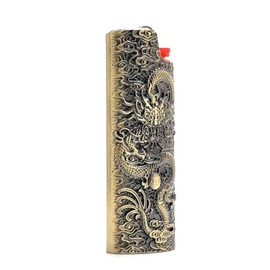 Lucklybestseller Metal Lighter Case Cover Holder Vintage Dragon Engraving for BIC Full Size Lighter J6 (Bronze)
