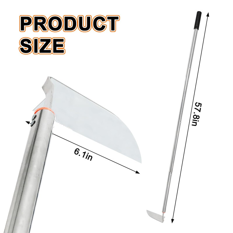 HRADHOL Japanese Weeding Sickle Hoe,57.8''Stainless Steel Standing Weeding Tool,Angular Weed