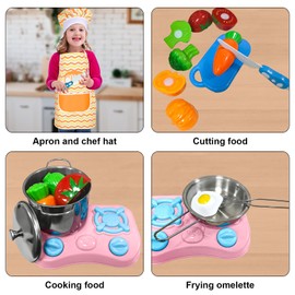 YATOSEEN 25 Pieces Kitchen Toy with Cookware, Pots and Pans Stainless Steel Cooking Utensils, Apron and Chef's Hat, Vegetable Chopping, Cooking Toys and Food Toys for Kids