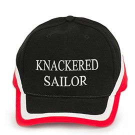 4sold 100% Cotton Ancient Mariner, Captain Cabin Boy Crew First Mate Yachting Baseball Cap Inscription Lettering Red Black White (KNACKERED Sailor)