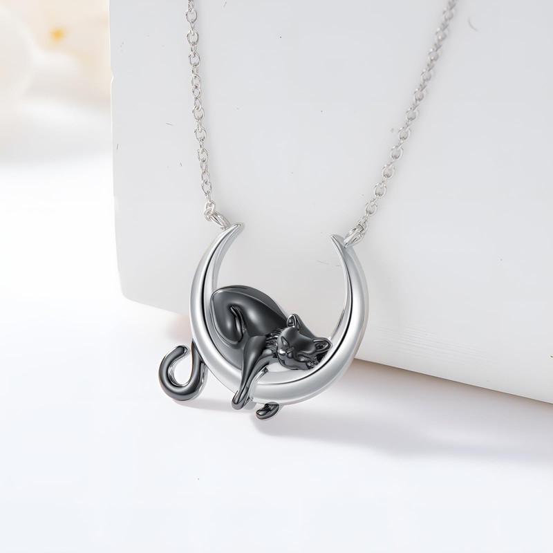 SLIACETE Black Cat Moon Necklace Black Cat Pendant Necklace Gift