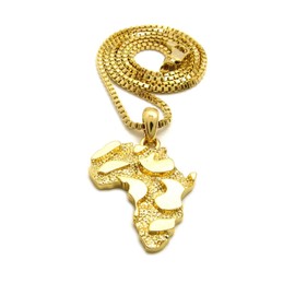 Fashion 21 Unisex Rough Felling Texture Africa Map Shape Pendant 18",20",22",24" Various Chain Necklace in Gold Tone (2mm 24" Box Chain)