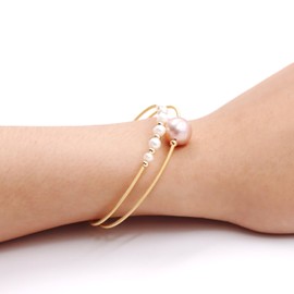 Fukugems Freshwater Pearl Bracelet for Women, Dainty Pearl Bracelet, Nice Gift for Mother and Girlfriend, Pearl, Quartz