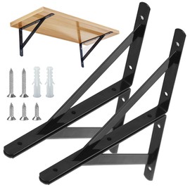 Pack of 4 Shelf Brackets, Heavy Duty Brackets, 90 Degree Wall Angle Shelf Brackets, Metal Shelf Brackets with Screws, Wall Shelf Brackets, Iron Shelf Angle for Angle Shelf (300 x 190 mm), Black