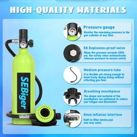 SEBiger S400plus Mini Scuba Tank 1.0L Portable Mini Diving Tank Reusable Pony Bottle Up to 20 Minutes Diving Air Tank Kit Diving Oxygen Cylinder for Underwater Exploration Rescue,A-BK