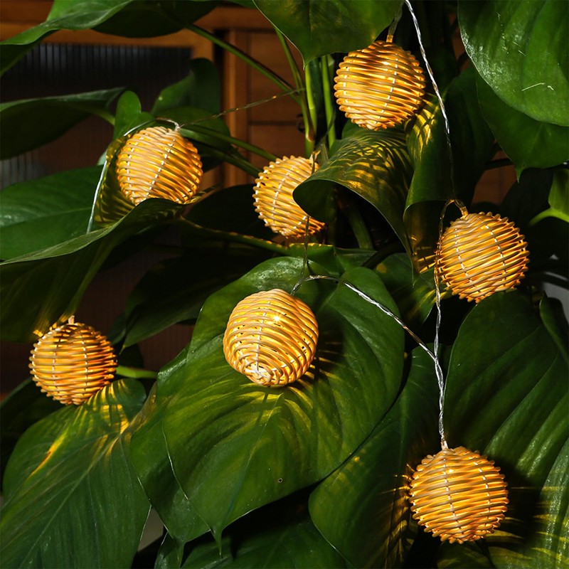 realideas Decorative Lantern Globe Rattan Wicker Ball String Lights -