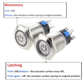 ZOYSEAY 19mm 3/4“ Momentary Stainless Steel Push Button Switch Waterproof Angel Eye 12-24V DC Ring LED with Wire Socket Plug 304 Stainless Steel 1NO1NC ON/Off (Momentary, Blue)