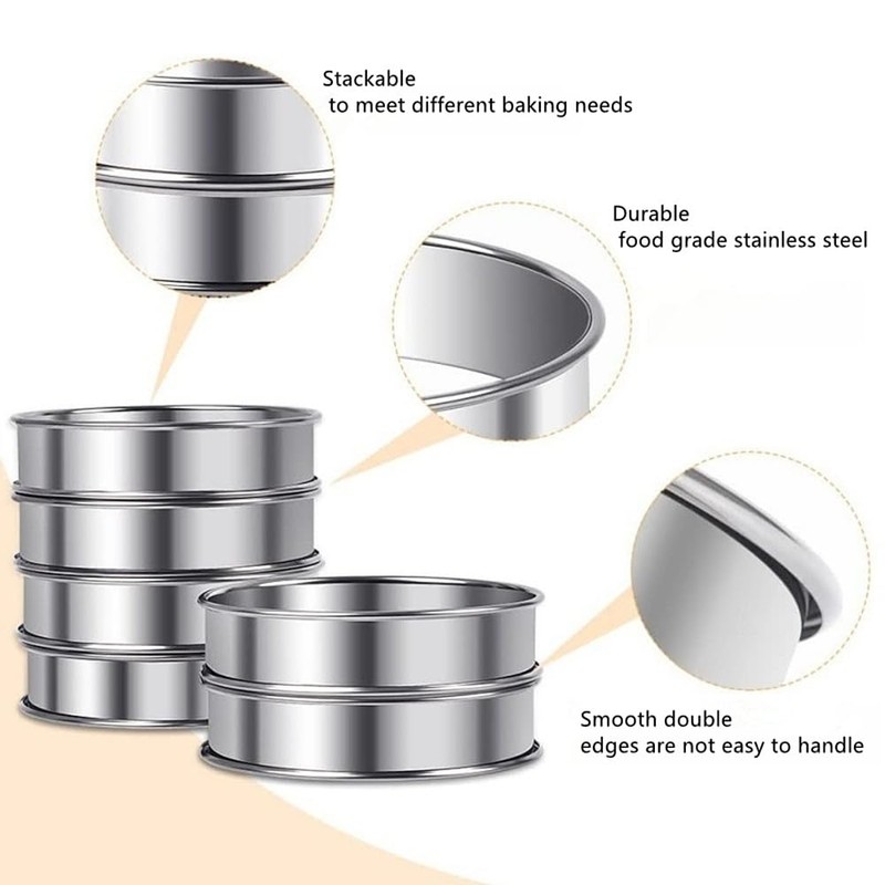 Walquicks 6Pcs Crumpet Rings, Stainless Steel 4 Inch English Muffin