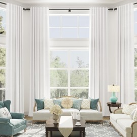 Off White Linen Curtains 144 inches Long for High Living Room Back Tab Rod Pocket Ivory Extra Long Semi Sheer Linen Light Filtering 2 Story Window Curtain for Hall Loft Bedroom 12 FT, 1 Panel