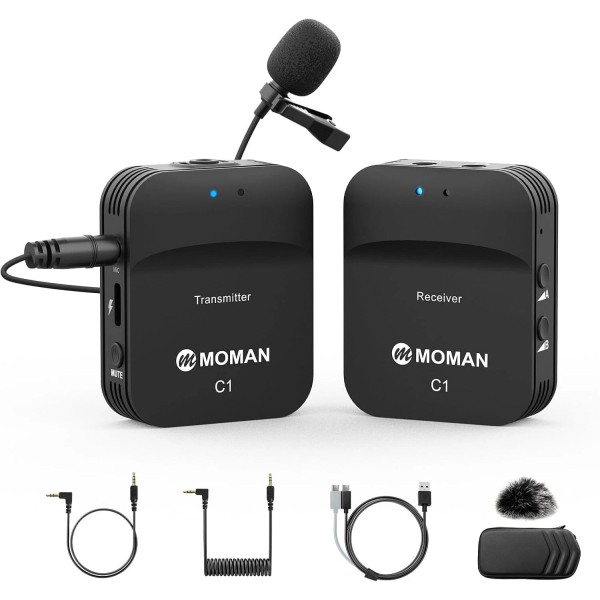 For Universal Moman C1 2.4GHz Wireless Lavalier Microphone Noise Cancellation
