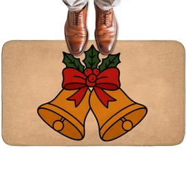 Turamurra Christmas Bells Doormat for Front Door Outdoor Indoor, Non-Slip Welcome Mat with Holiday Red Bow and Golden Bell, Entry Rug for Porch, Home, Office, Living Room, Bathroom Decor 29.5x17 Inch