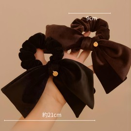 40Bandit Ribbon Scrunchies, Large, Velour Scrunchies, Set of 2 (Black x Brown), For Adults, Black, Hair Accessories, Hair Elastics
