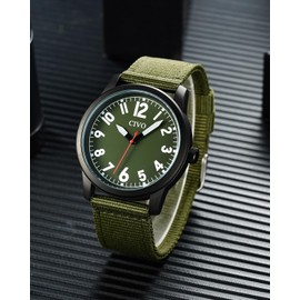 CIVO Men's Watches Easy to Read Watch with Large Numbers Analogue Waterproof Leather Strap Nylon Strap Rubber Band Quartz Watch, B2 Green, Bracelet
