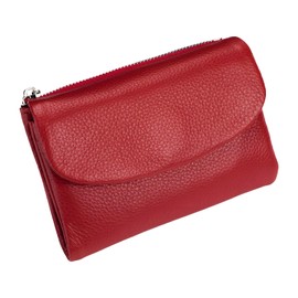 YRounee Genuine Leather Wallet for Women, Slim RFID Clutch with Coin Pocket, Soft Pebble Short Card Holder ID Case 5.3in (Red)
