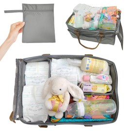 GLIMOVA 20L Extra Large Diaper Caddy Organizer | Zip-Top Cover & Changing Mat | 3 Compartments & 8 Open Pockets | Car Diaper Caddy, Large Nursery Storage Diaper